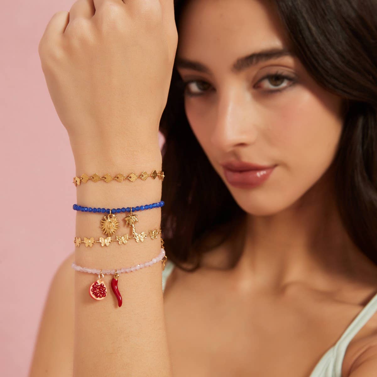 Original Natural Stone Bracelet withSunflowerCharm_CWAJE4593