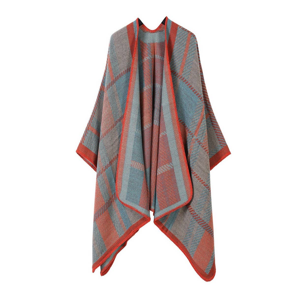 SHAWL FAUX CASHMERE JACQUARD SLIT CAPE