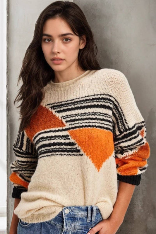 Striped versatile casual base knitted sweater