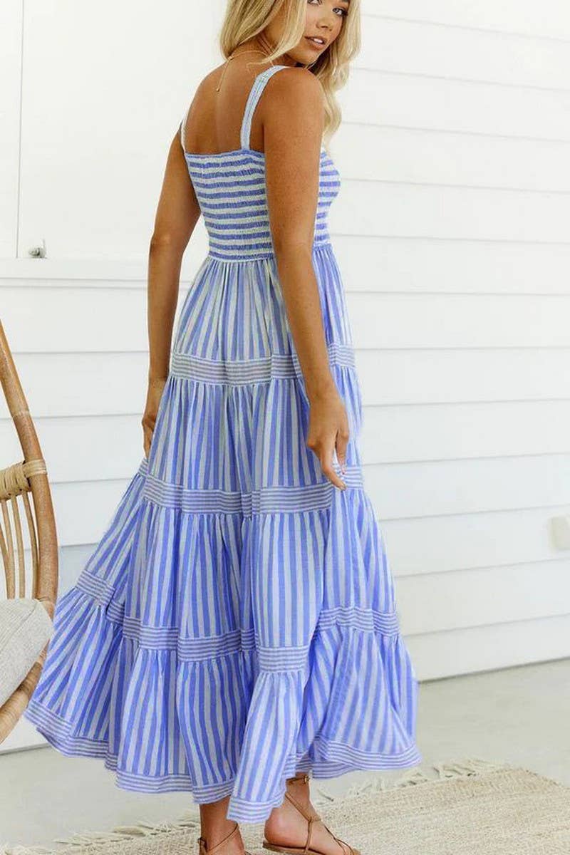 CWDMD5956_STRIPED PRINT SPAGHETTI STRAP VACATION DRESS