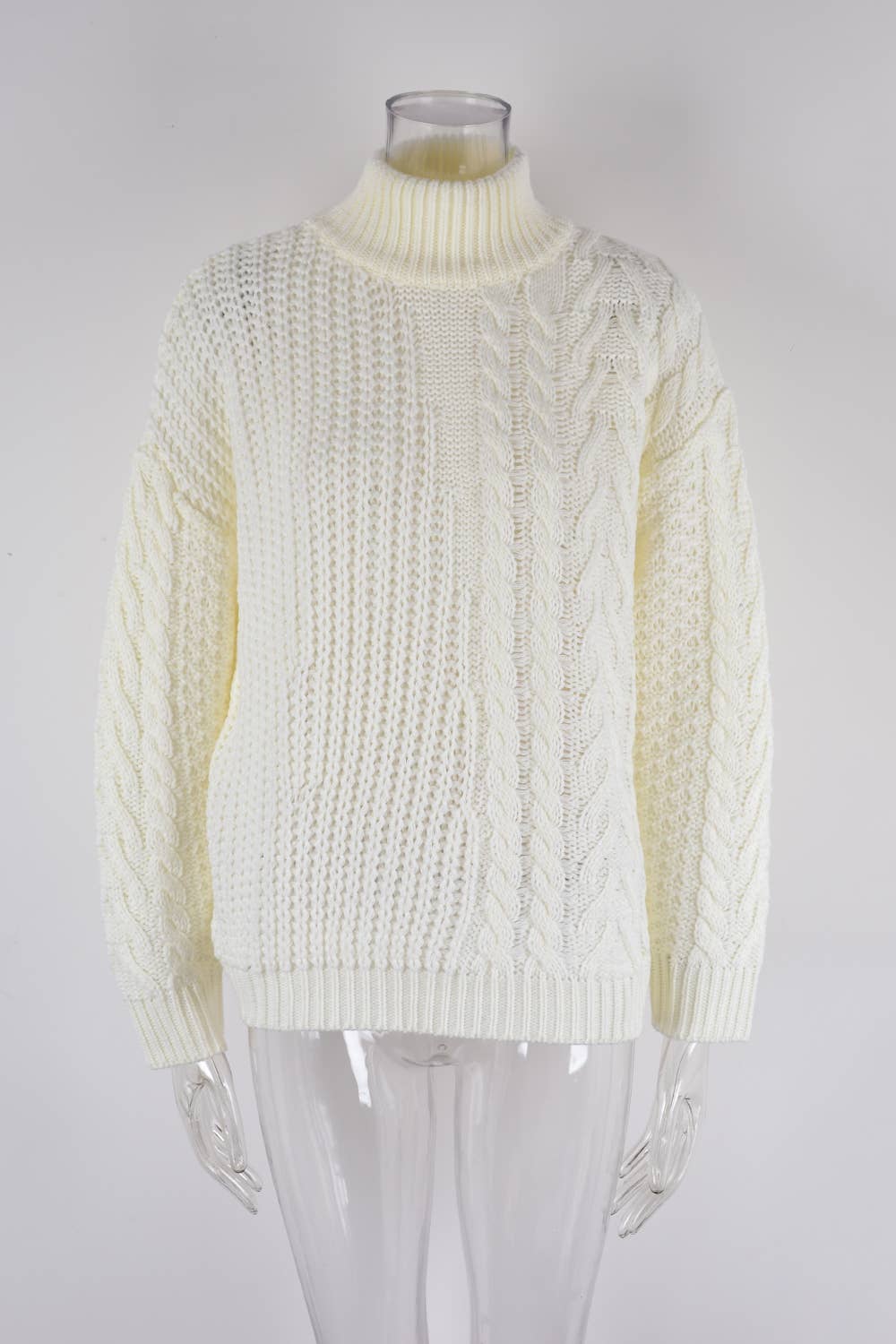 TWIST KNIT HALF TURTLENECK SOLID COLOR SWEATER