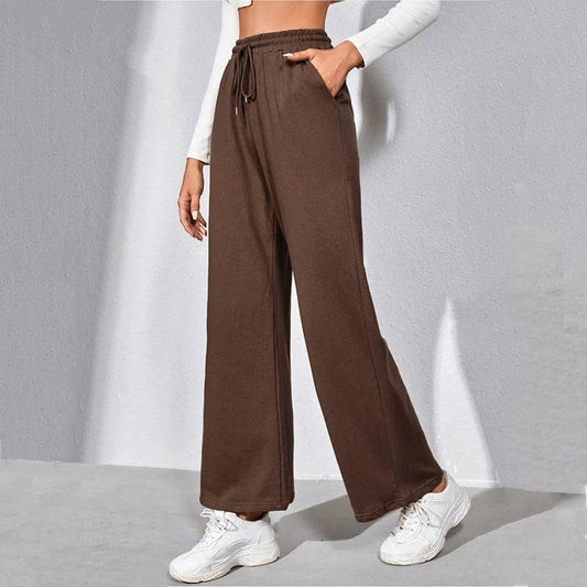 LOOSE CASUAL SOLID COLOR ROPE WIDE LEG PANTS