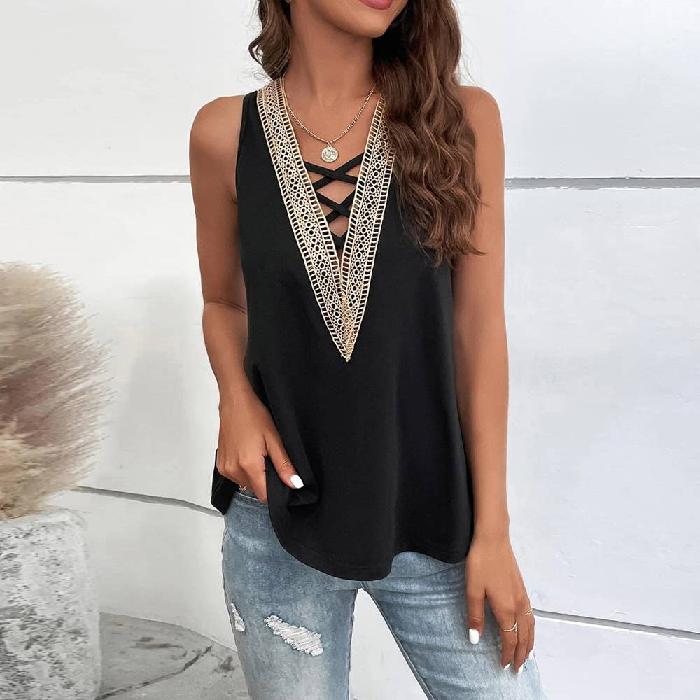 SEXY CUT-OUT V-NECK SLEEVELESS CASUAL VEST