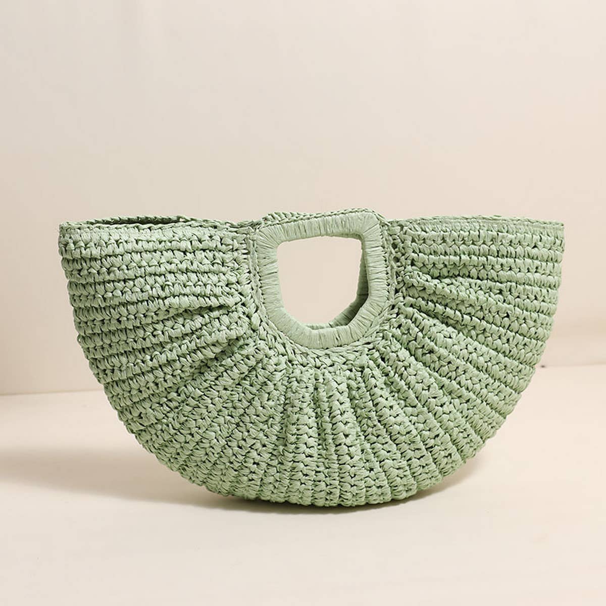 SQUARE HANDLE SEMI-CIRCLE PORTABLE STRAW BAG_CWAB1869