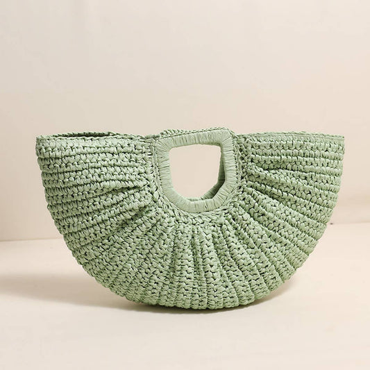SQUARE HANDLE SEMI-CIRCLE PORTABLE STRAW BAG_CWAB1869