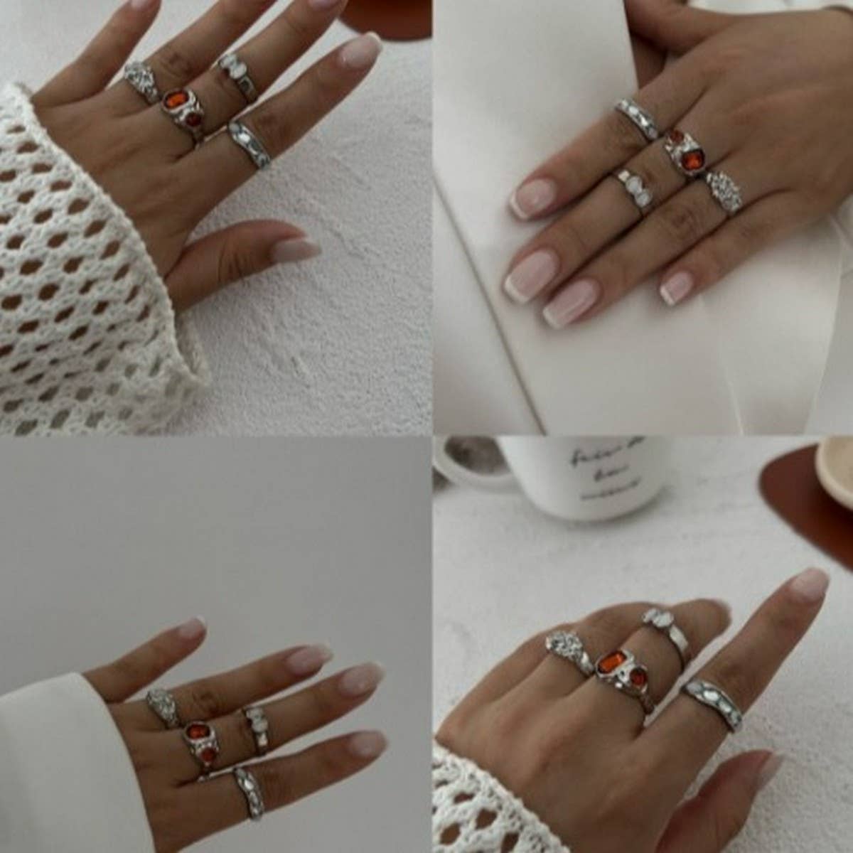 WOMEN'S GEOMETRIC ALLOY DIAMOND RING SET