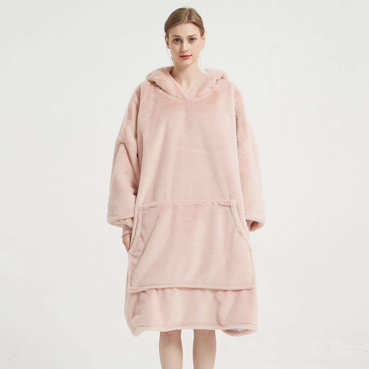 Plus Size Wearable Hoodie Blanket with Bunny Fur_CWAHA6518