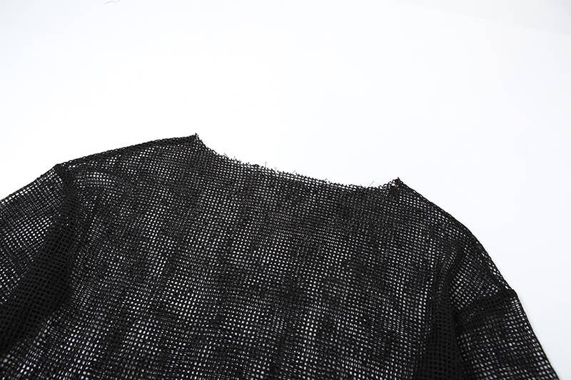 Sheer One Shoulder Mesh Long Sleeve Top