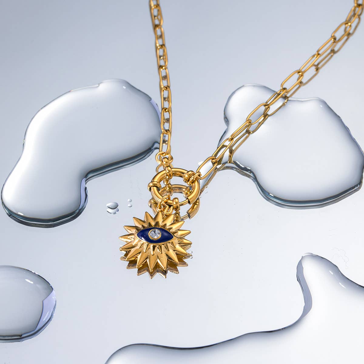 OIL DRIP RHINESTONE SUNFLOWER DEVIL'S EYE NECKLACE_CWAHA0913