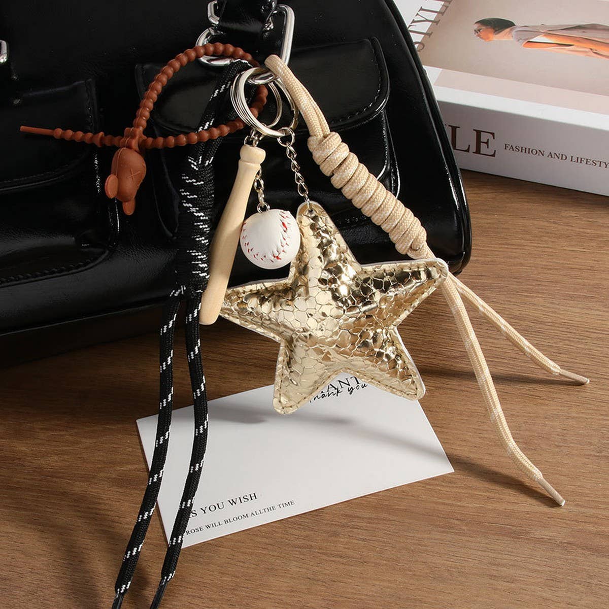 PU Star Baseball Charm ??Braided Bag & Phone Strap_CWMM7553