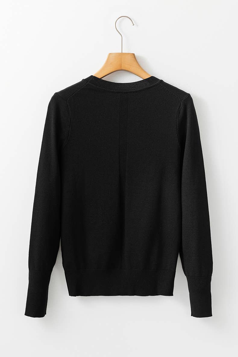 SIMPLE PULLOVER ROUND NECK LONG SLEEVE BLOUSE