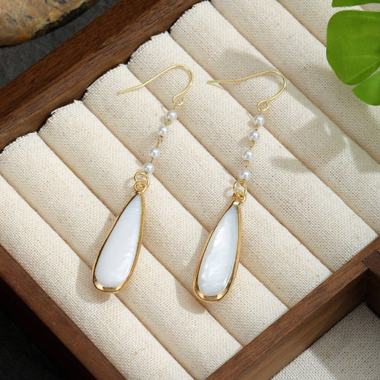 FASHIONABLE TEARDROP-SHAPED SHELL METAL EARRINGS