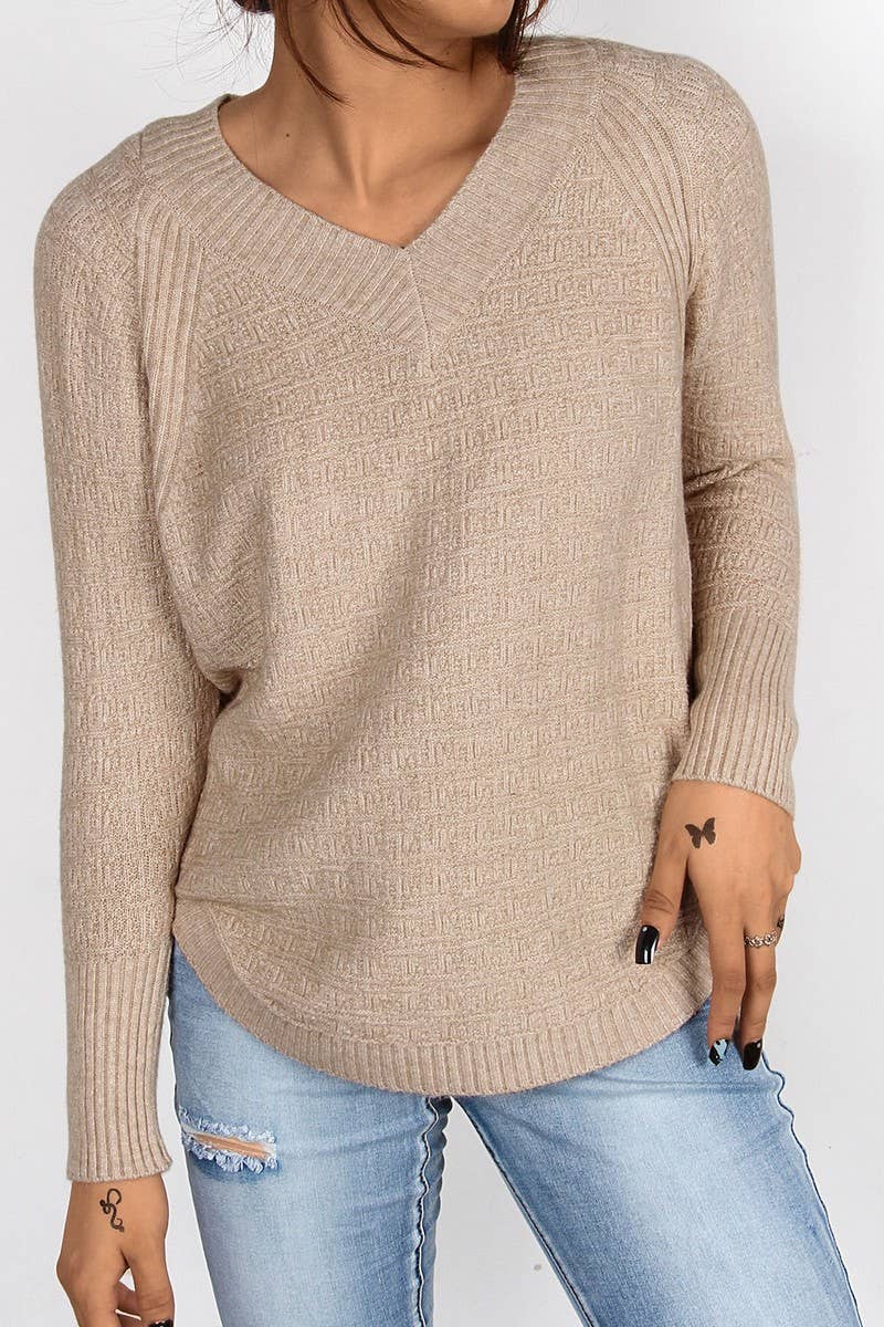 Irregular loose V-neck pullover sweater