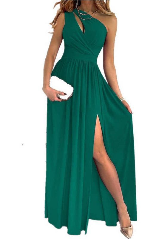 CWDMD6444_HIGH WAIST SLEEVELESS ONE SHOULDER SLIT MAXI DRESS