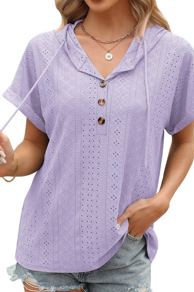 SOLID COLOR BUTTON DOWN SHORT SLEEVE HOODIE_CWOHOS0013