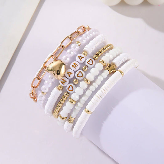 7-PIECE CLAY BRACELET SET WITH LETTER HEART PENDANT_CWMM3536