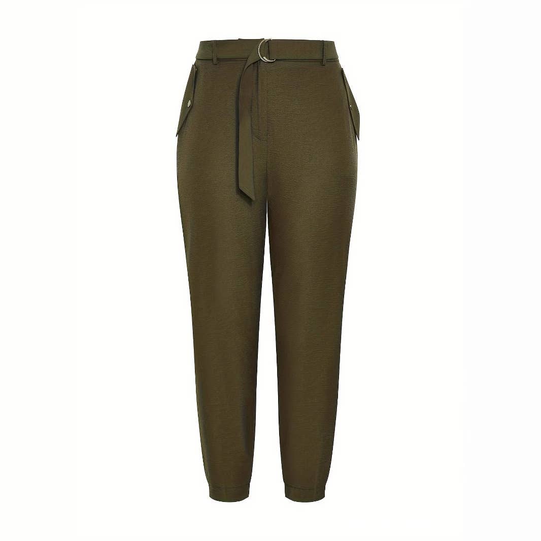 High-waisted solid color casual stylish pants