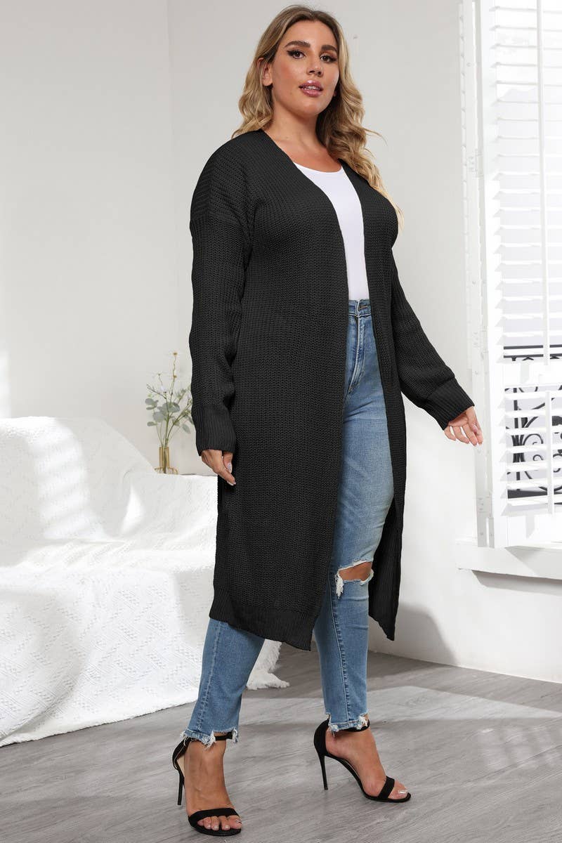 CWOSWL1596_PLUS Size Casual Open Front Long Cardigan Sweater