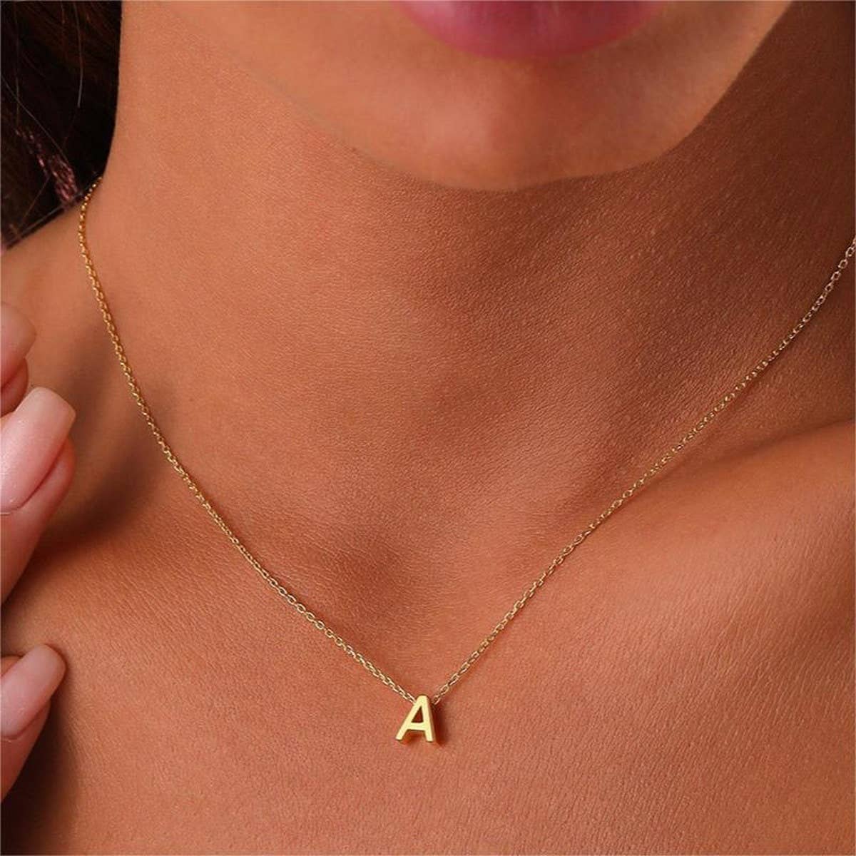 Fashion mirror polished gold letter necklace_CWMM5590