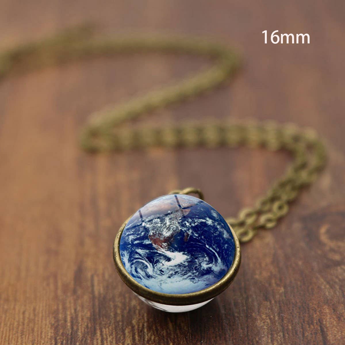 EARTH PATTERN CRYSTAL GLASS BALL PENDANT NECKLACE