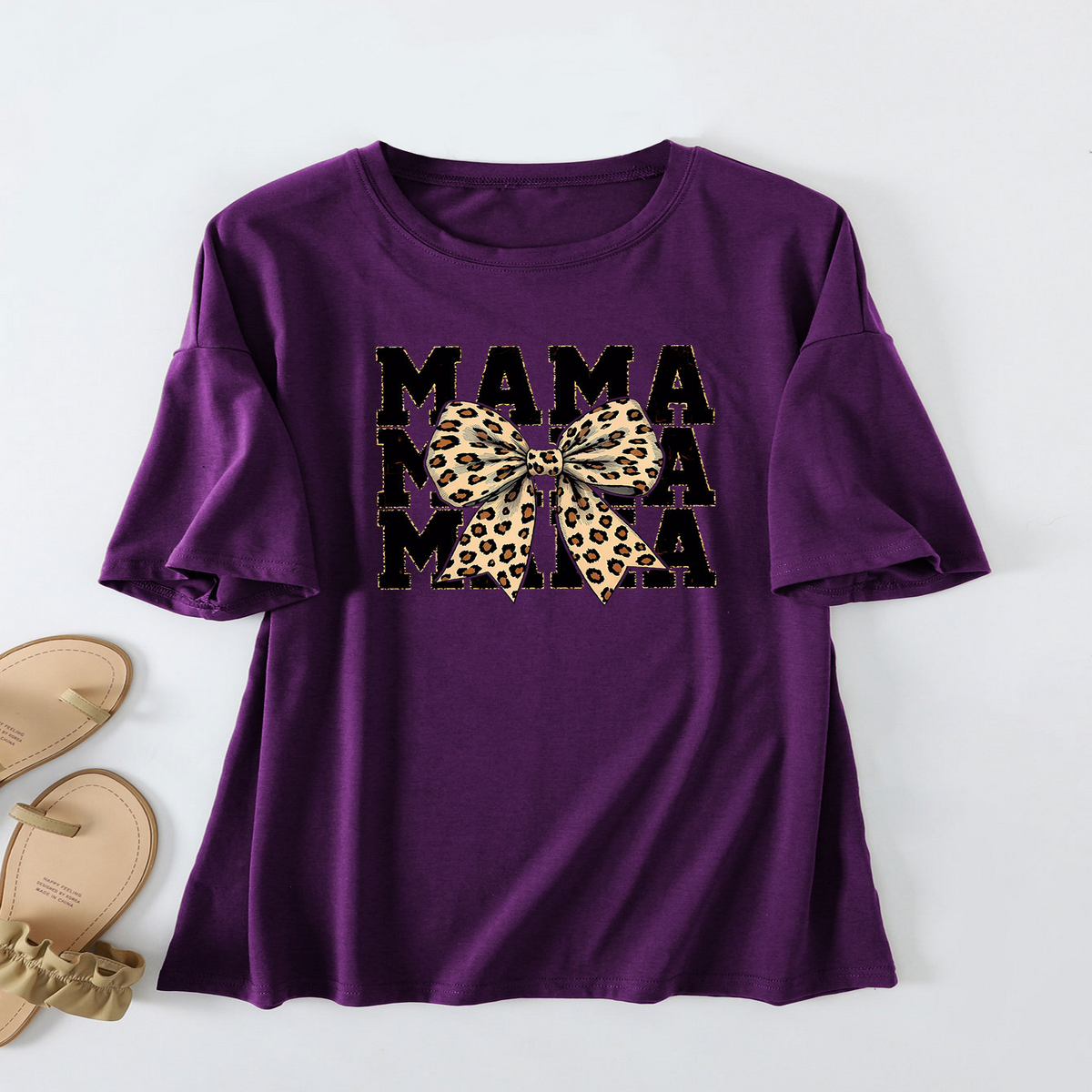 Leopard Bow Print T-Shirt, Loose Fit for Women