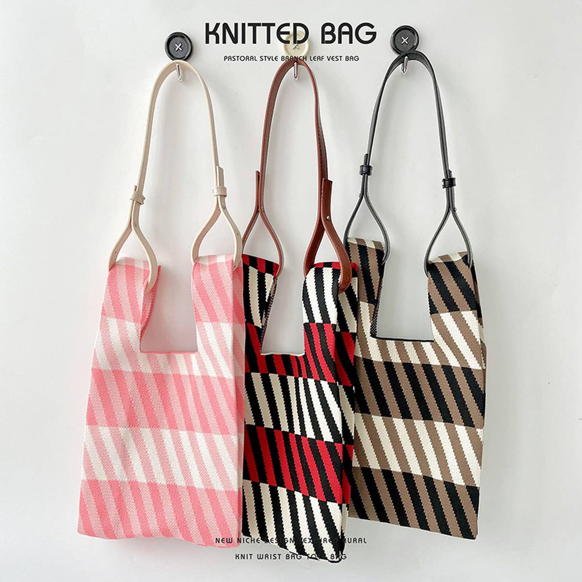 VERSATILE CONTRAST STRIPED KNITTED TOTE BAG_CWAB2392