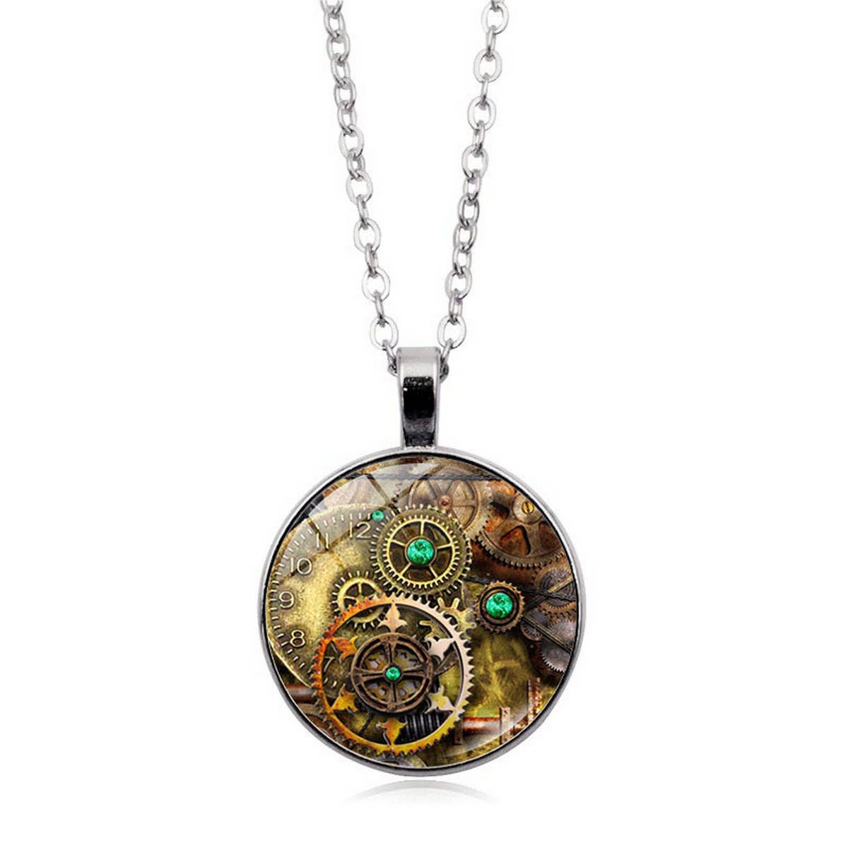 STEAMPUNK MECHANICAL TIME GEM NECKLACE JEWELRY_CWAJE0699