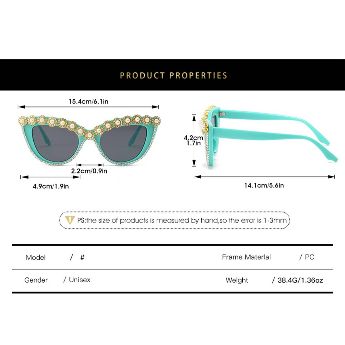 HANDMADE RHINESTONE PEARL RETRO CAT-EYE SUNGLASSES