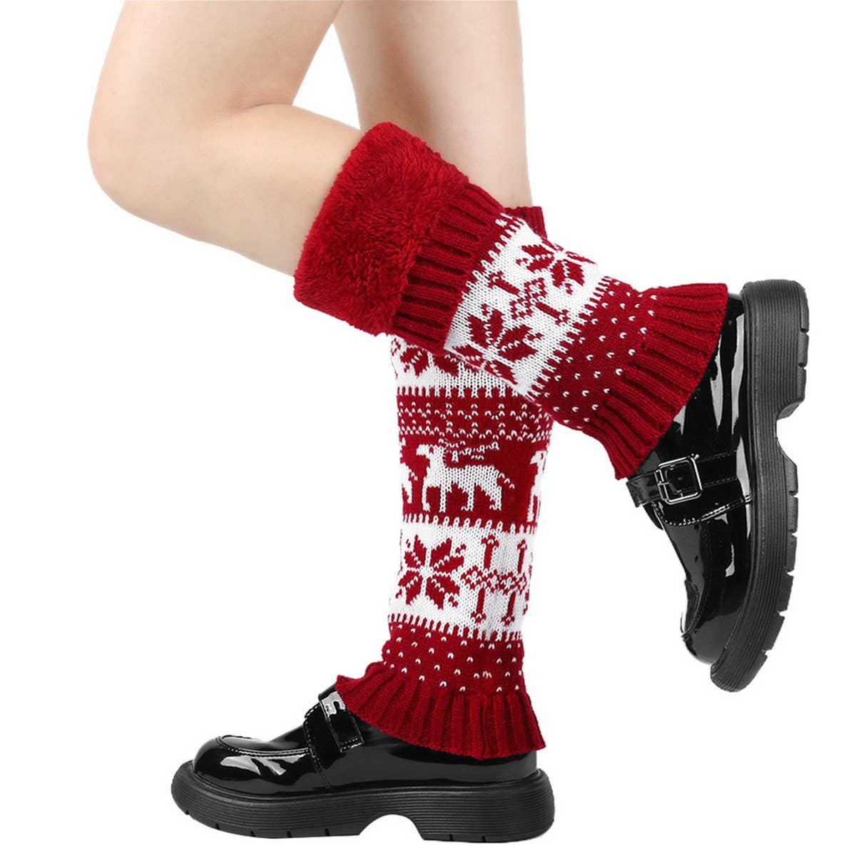 CWMM10079_CHRISTMAS CHUNKY KNIT FLEECE LEG WARMERS