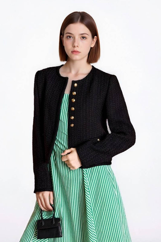 CWOCO1277_CREW NECK TWEED SHORT CARDIGAN COATS