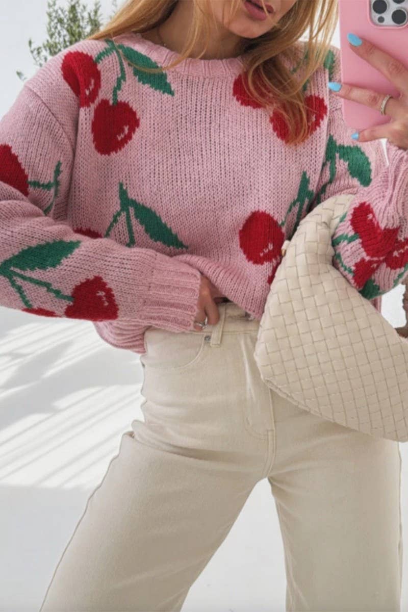 CWOSWL07427_YIN TAO JACQUARD ROUND NECK PULLOVER SWEATER