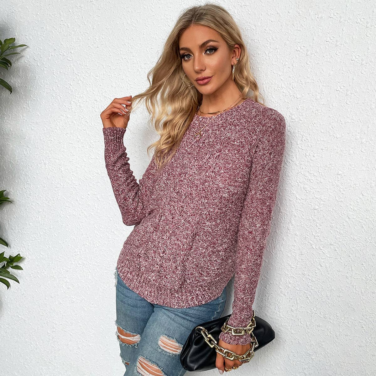 LONG SLEEVE CREW NECK PULLOVER WITH IRREGULAR HEM
