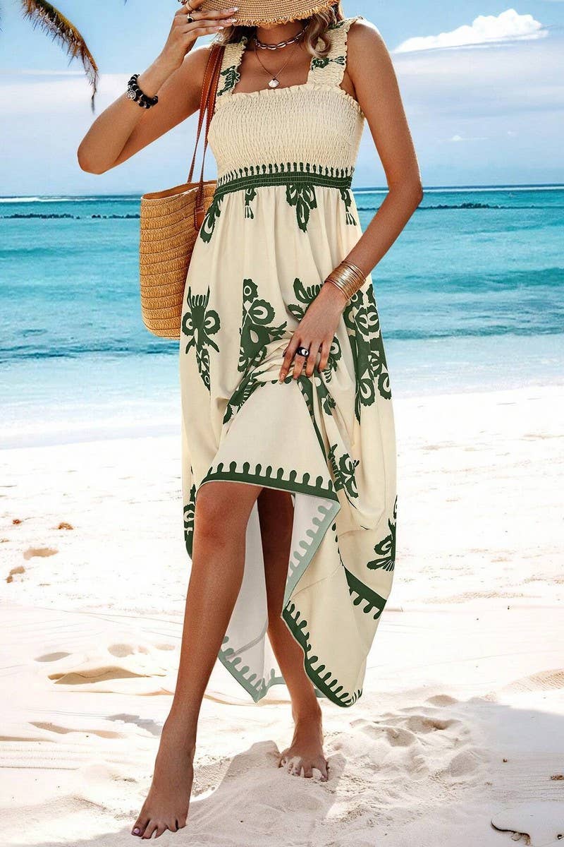 CWDHL0980_WOMEN'S RESORT PRINT CROSS FRONT MIDI DRESS