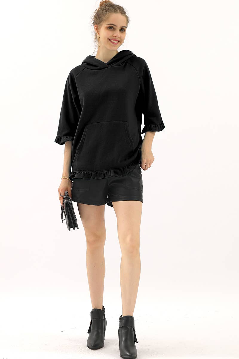 CWOHOL425-P_PLUS SIZE 3/4 SLEEVE HOODIE SWEATSHIRT