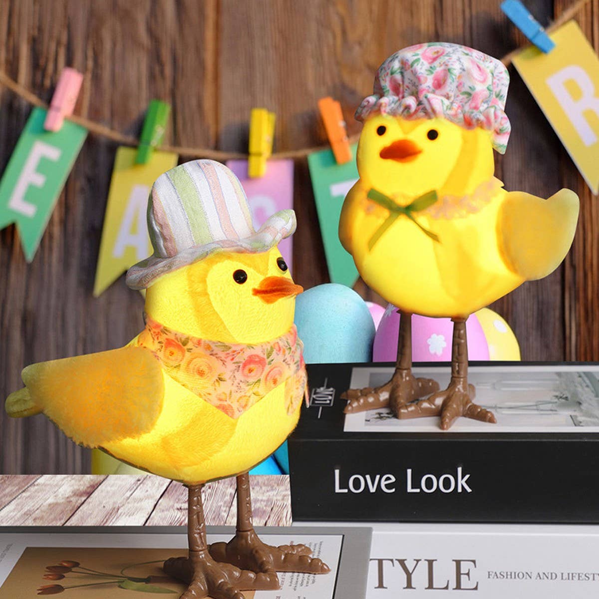 EASTER COUPLE LIGHTED YELLOW HOODED BIRD ORNAMENTS