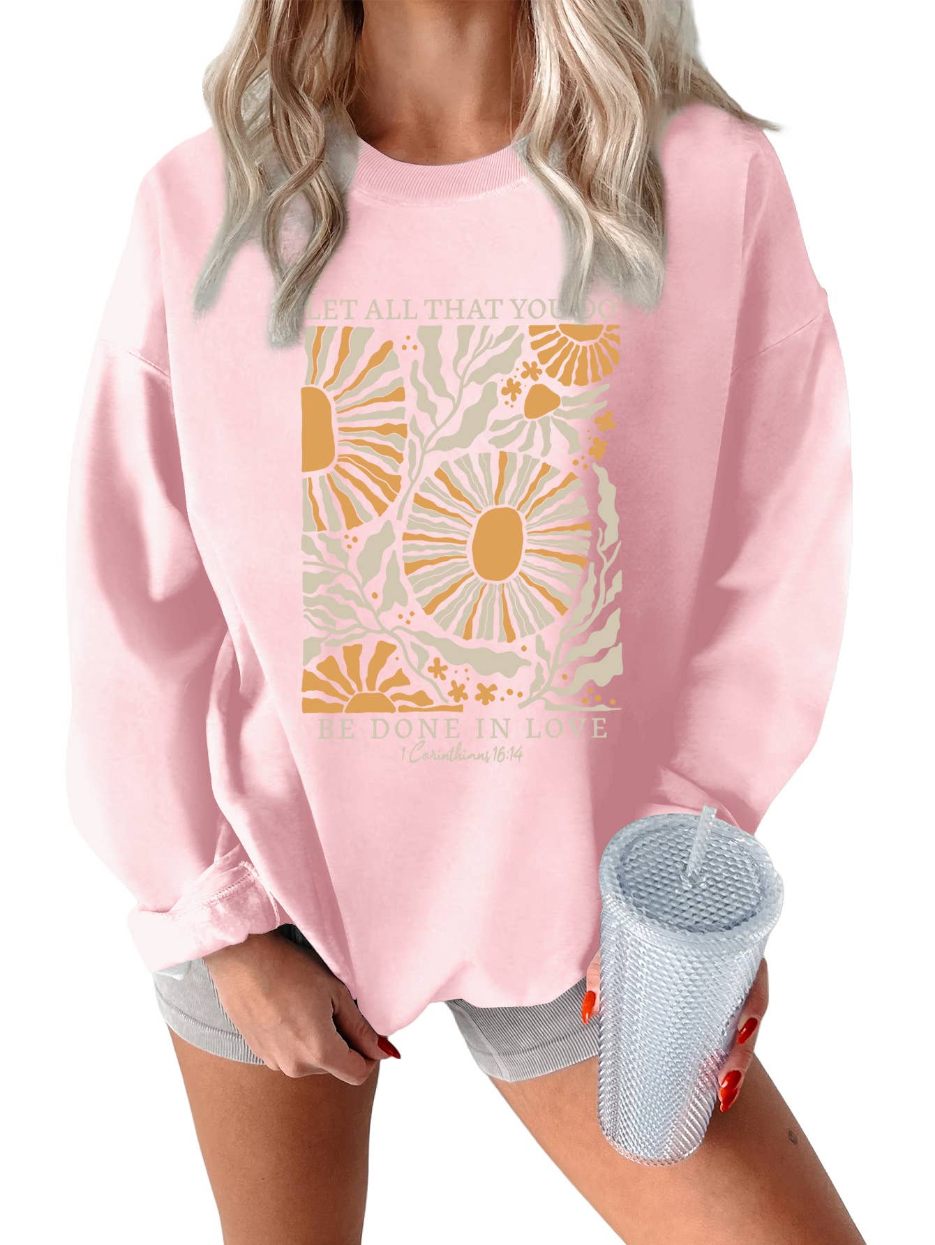 Fashion printed loose round-neck pullover hoodie