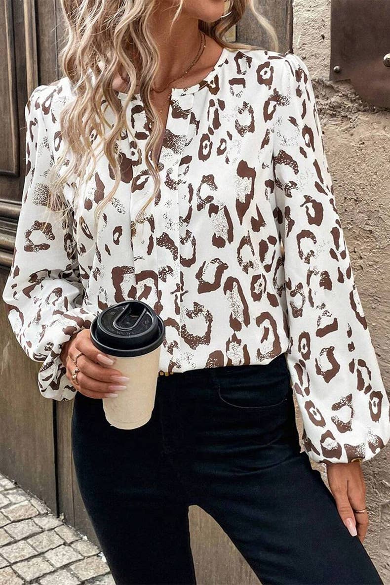 FASHION PERSONALITY LEOPARD PRINT V-NECK CHIFFON