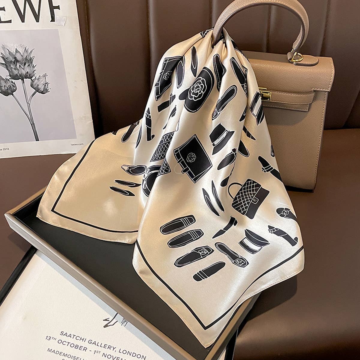 Summer Black & White Silk Scarf ??Accessory_CWASC0622