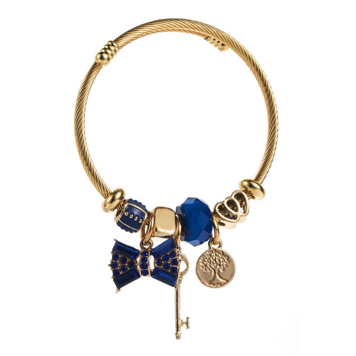 Gold Crystal Bow Charm Bracelet for Women