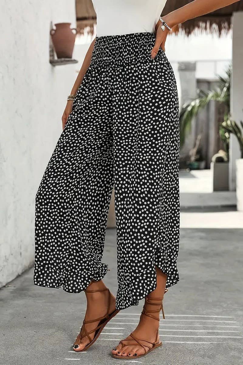 CWBLP1996_CASUAL POLKA DOT LOOSE WAIST SLIM WIDE LEG PANTS