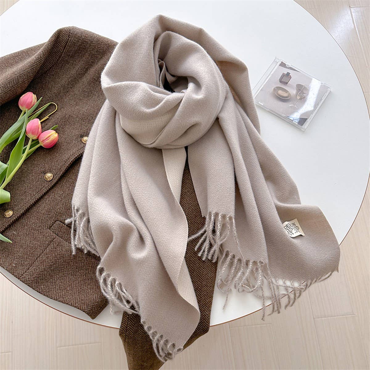 Double Sided Faux Cashmere Scarf-Solid Color Shawl