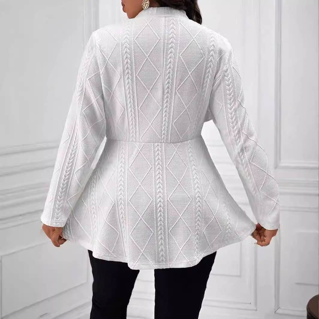 JACQUARD TEXTURED SINGLE BUTTON LONG SLEEVE SUIT