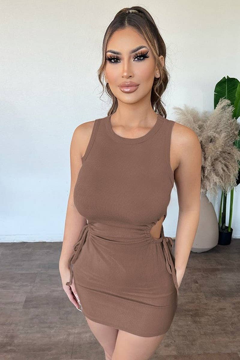 CWDSD7475_SLIM FITTING HOLLOW WAIST SLEEVELESS DRESS