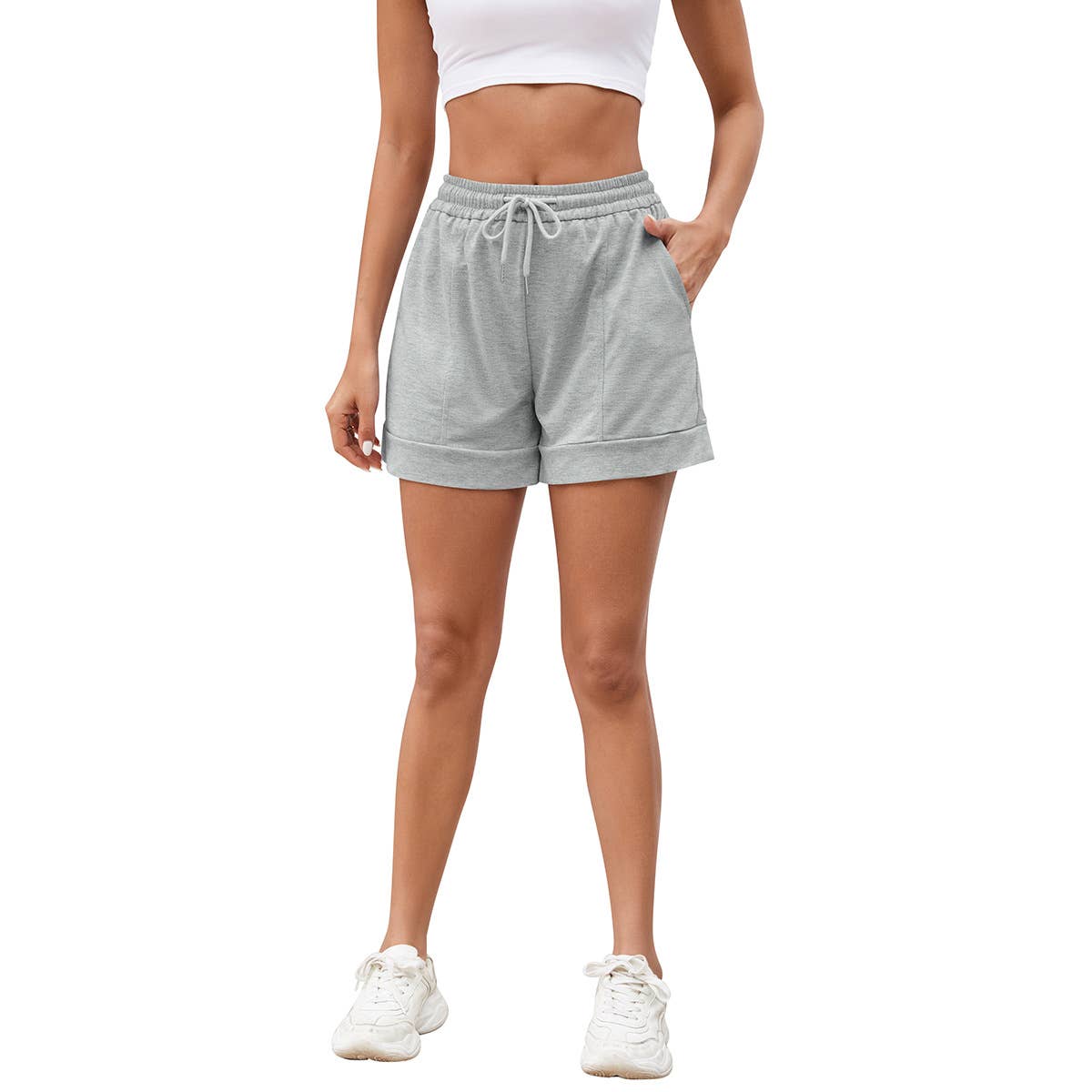 Casual knit breathable drawstring pocket shorts