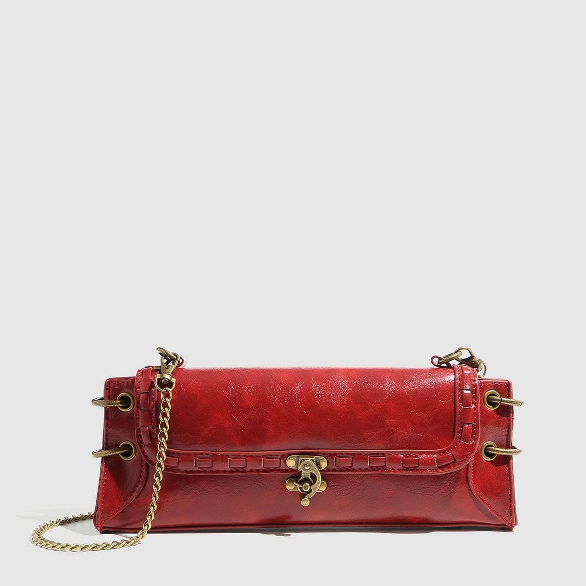 Retro Bronze Lock Biker Shoulder Crossbody_CWAB5725