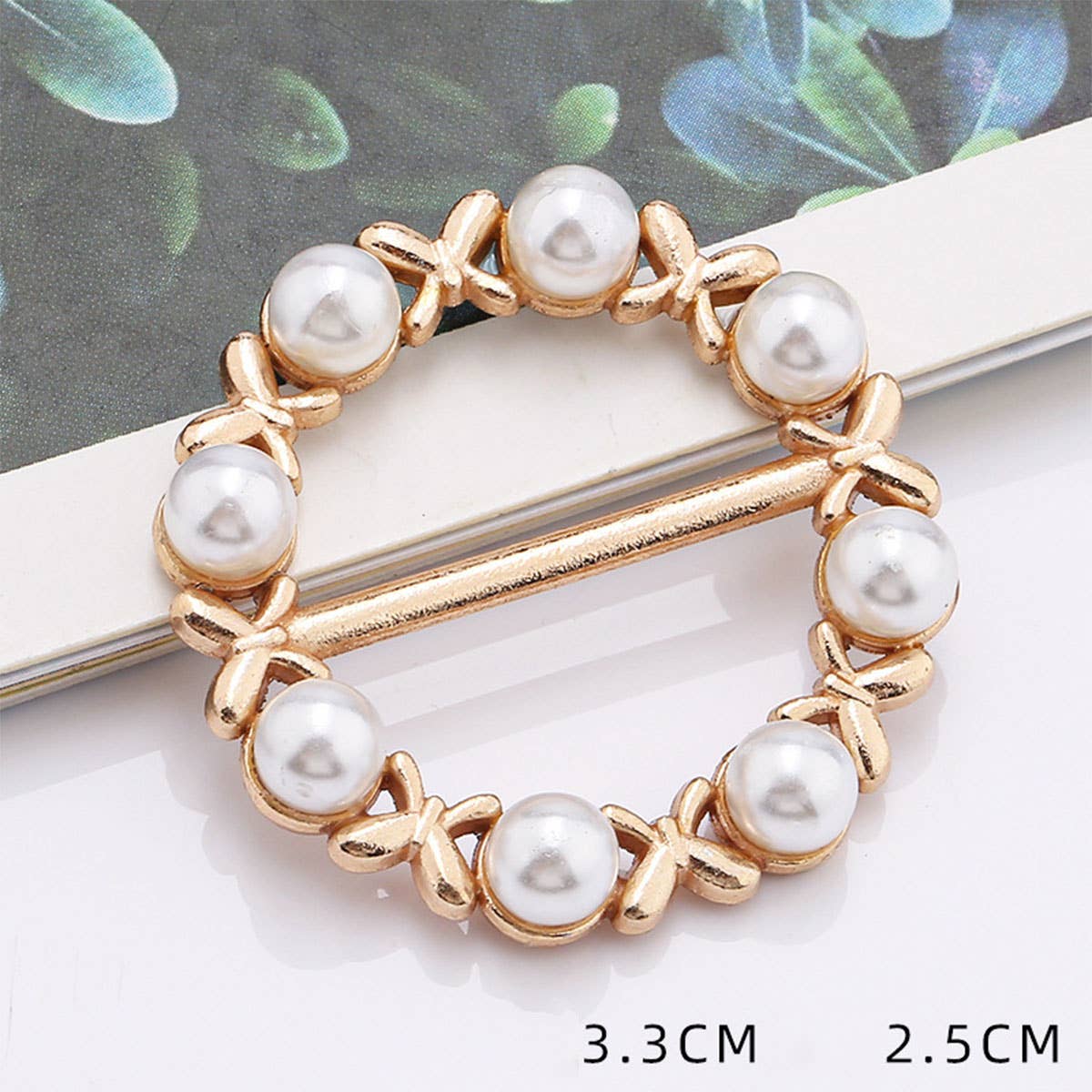 WOMEN'S ROUND PEARL INLAID BUTTON SCARF RING