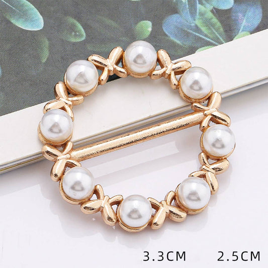 WOMEN'S ROUND PEARL INLAID BUTTON SCARF RING