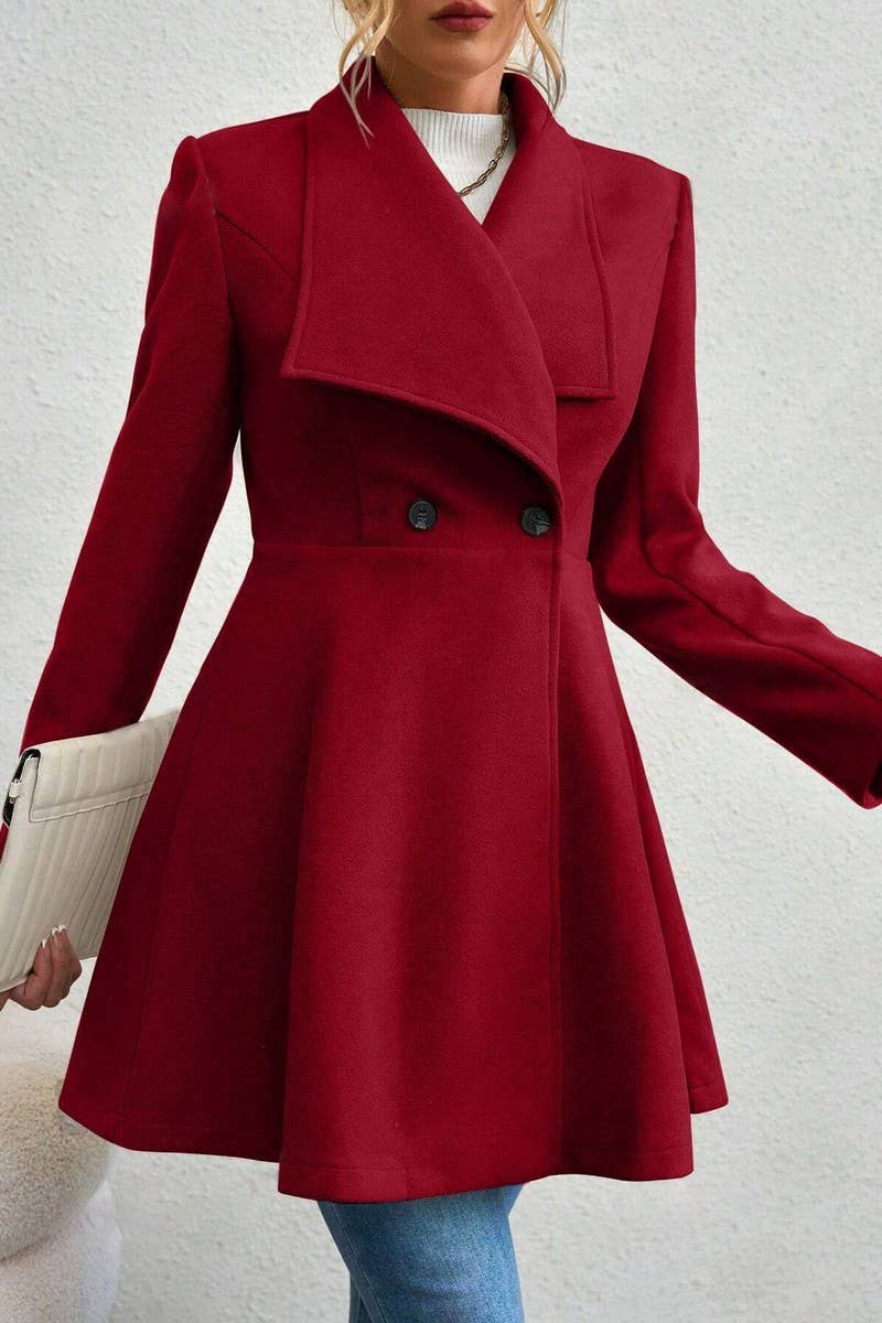 CWOCO00201_SOLID COLOR SLIM MID-LENGTH LAPEL WOOLEN COAT