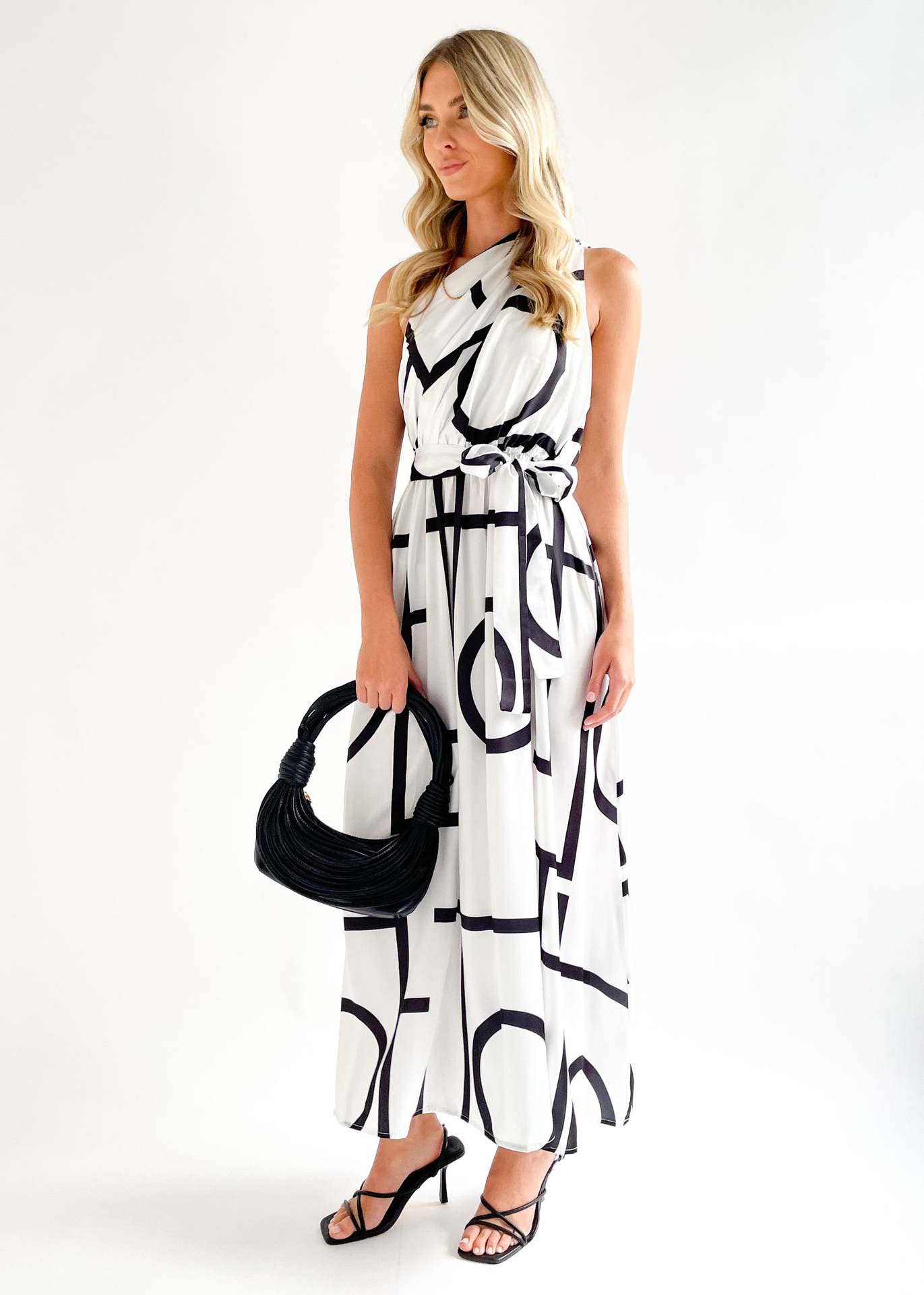 SEXY WAISTLINE PRINT SKEW COLLAR TUNIC DRESS