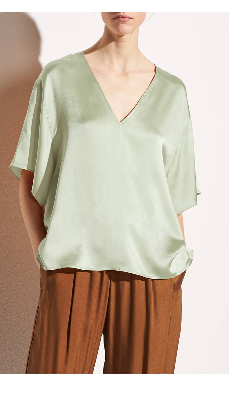 V-neck loose luxury imitation silk home top